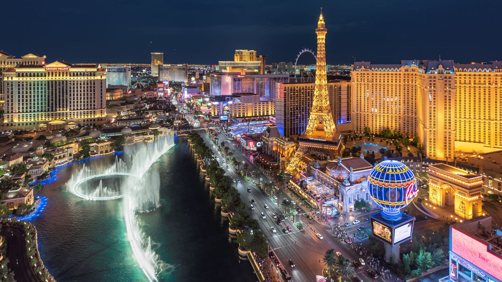 Las Vegas skyline and mountains at dusk